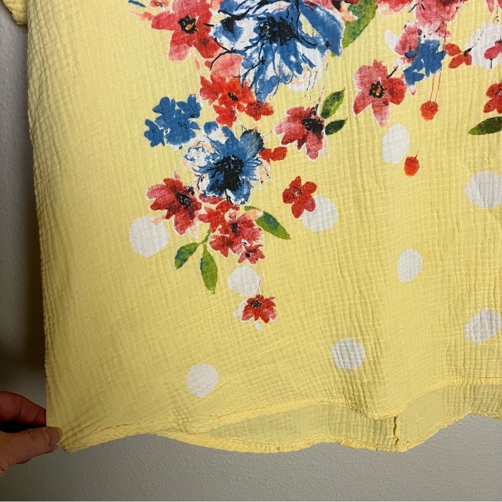 JESS & JANE Cotton Gauze Top XL Short Sleeve Floral Lagenlook Boho Spring Boho - Picture 4 of 10